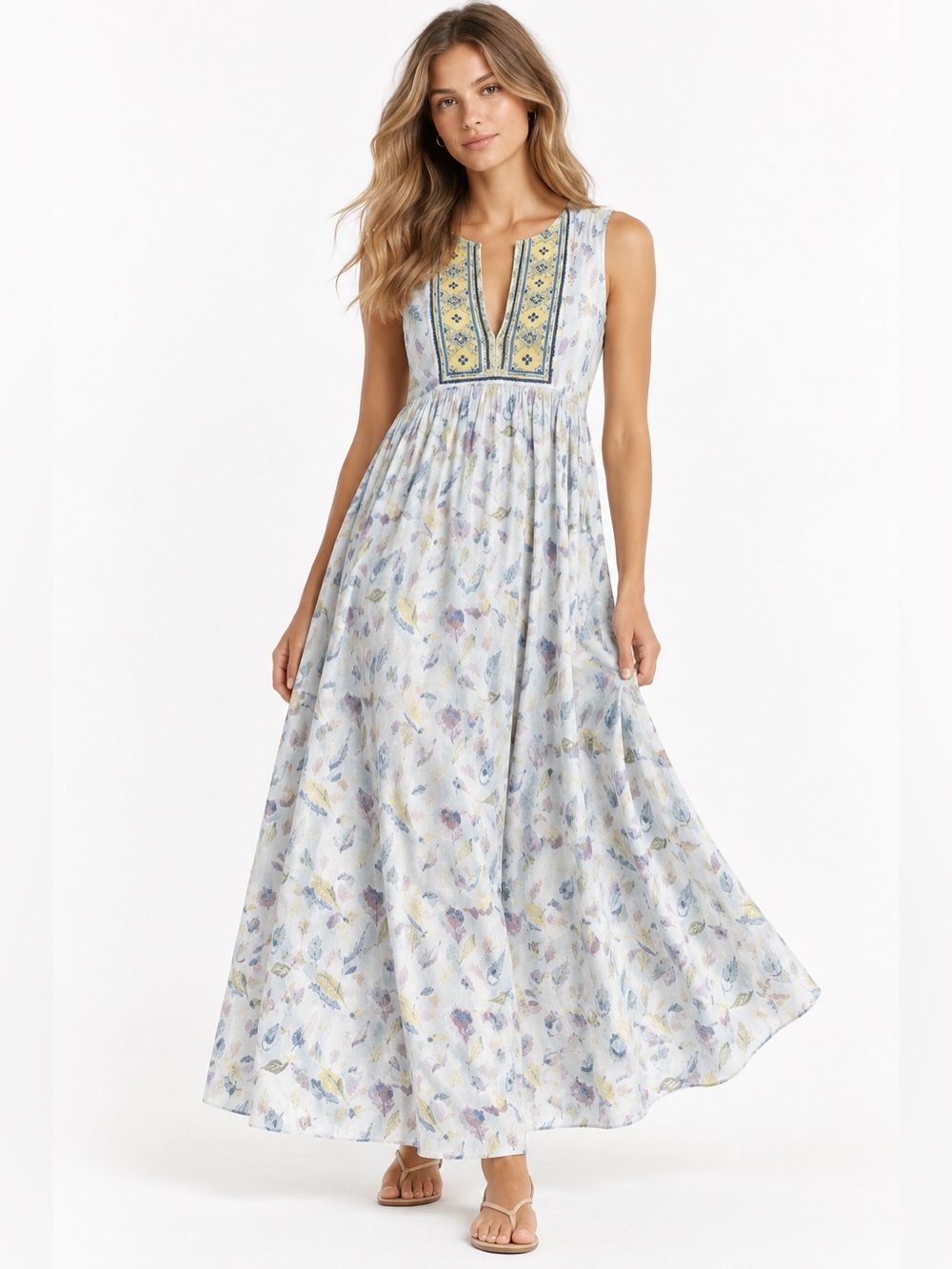 Christophe Sauvat Feather Maxi Dress S Boho Resort Hippie Festival Luxe